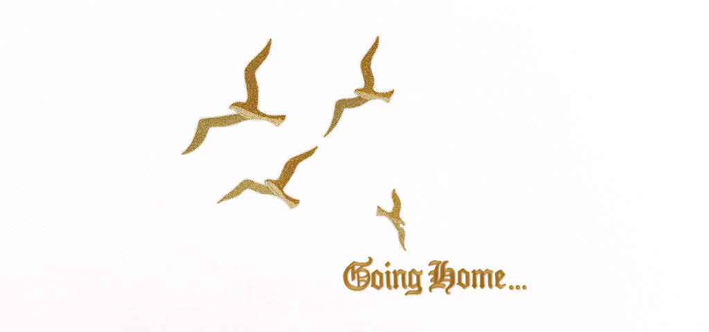 Going Home NEW Birds Gold on White Faux